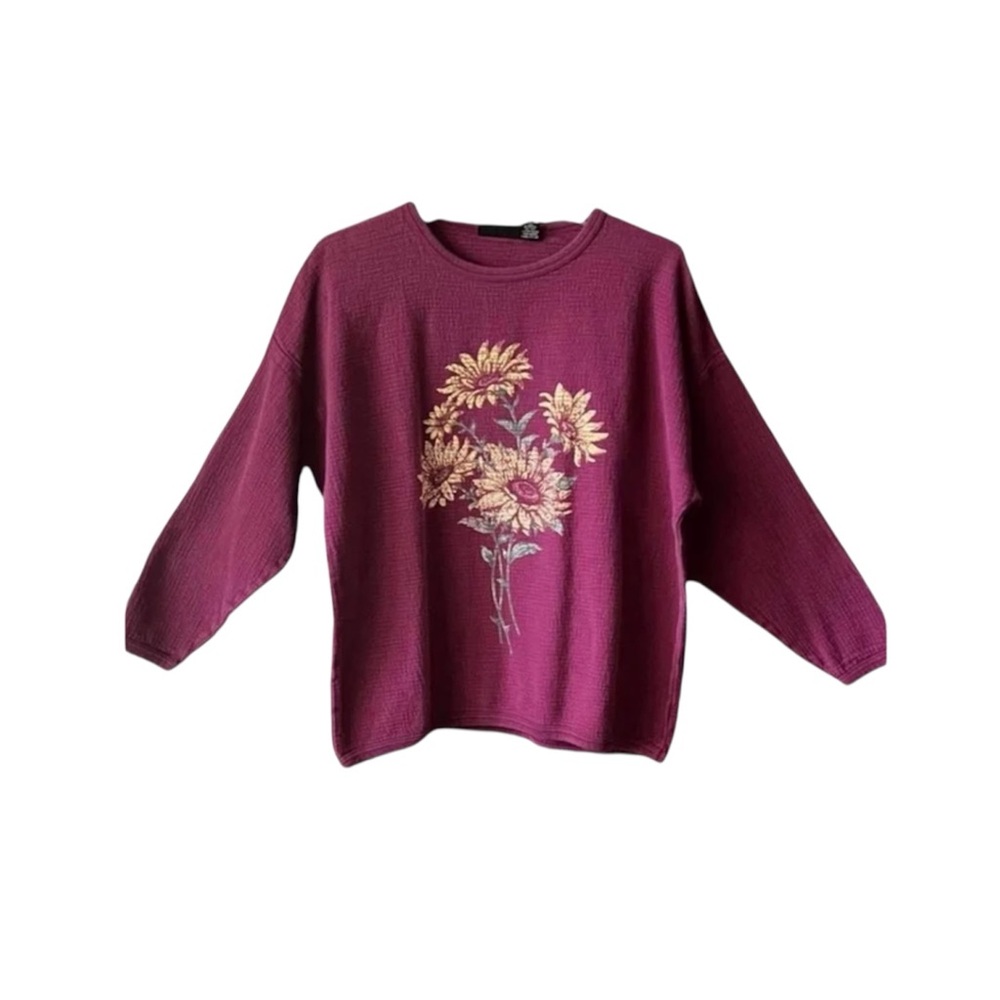 Vintage Chic 80s sunflower, waffle, print sweater